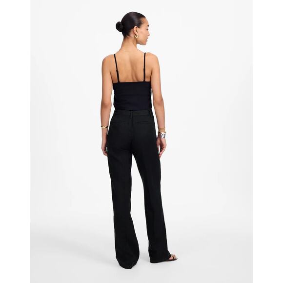 NWT Madewell Patch Pocket Flare Pant in 100% Linen in Jet Black size 10 - Picture 3 of 8